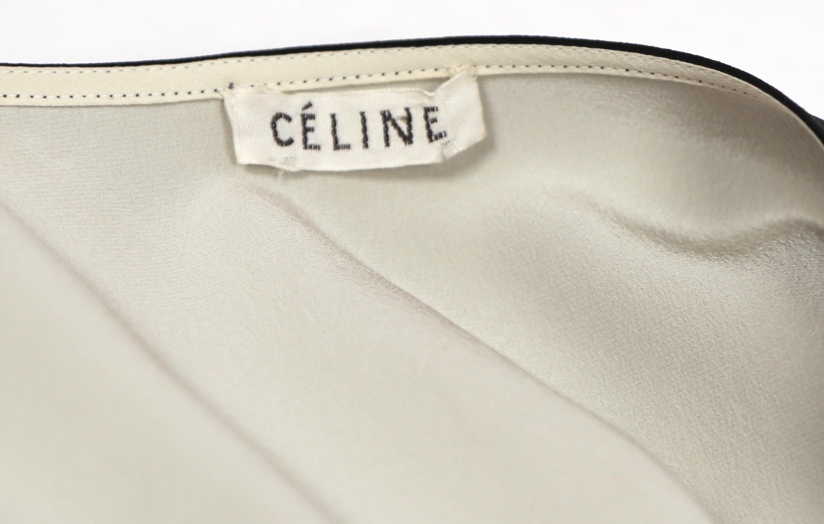 Black unworn 2010 CELINE by Phoebe Philo black & cream silk top with draped neckline