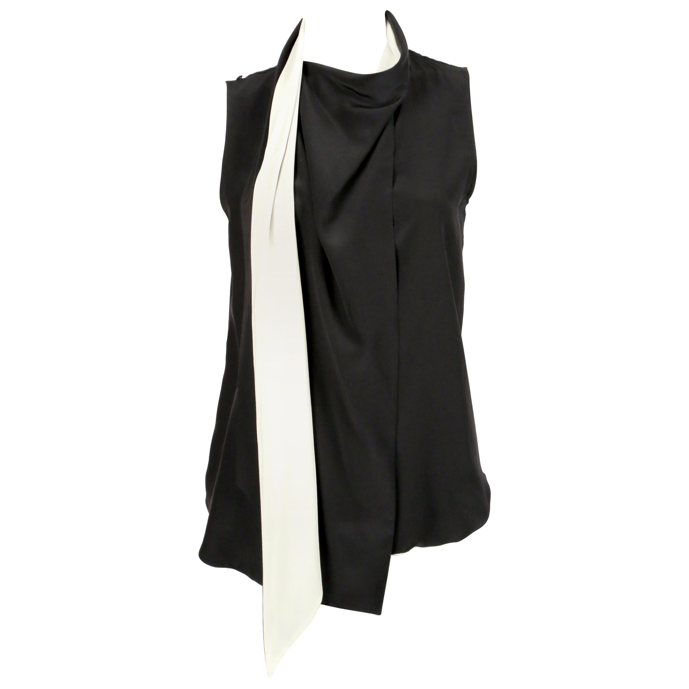 unworn 2010 CELINE by Phoebe Philo black & cream silk top with draped neckline