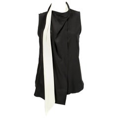 unworn 2010 CELINE by Phoebe Philo black & cream silk top with draped neckline