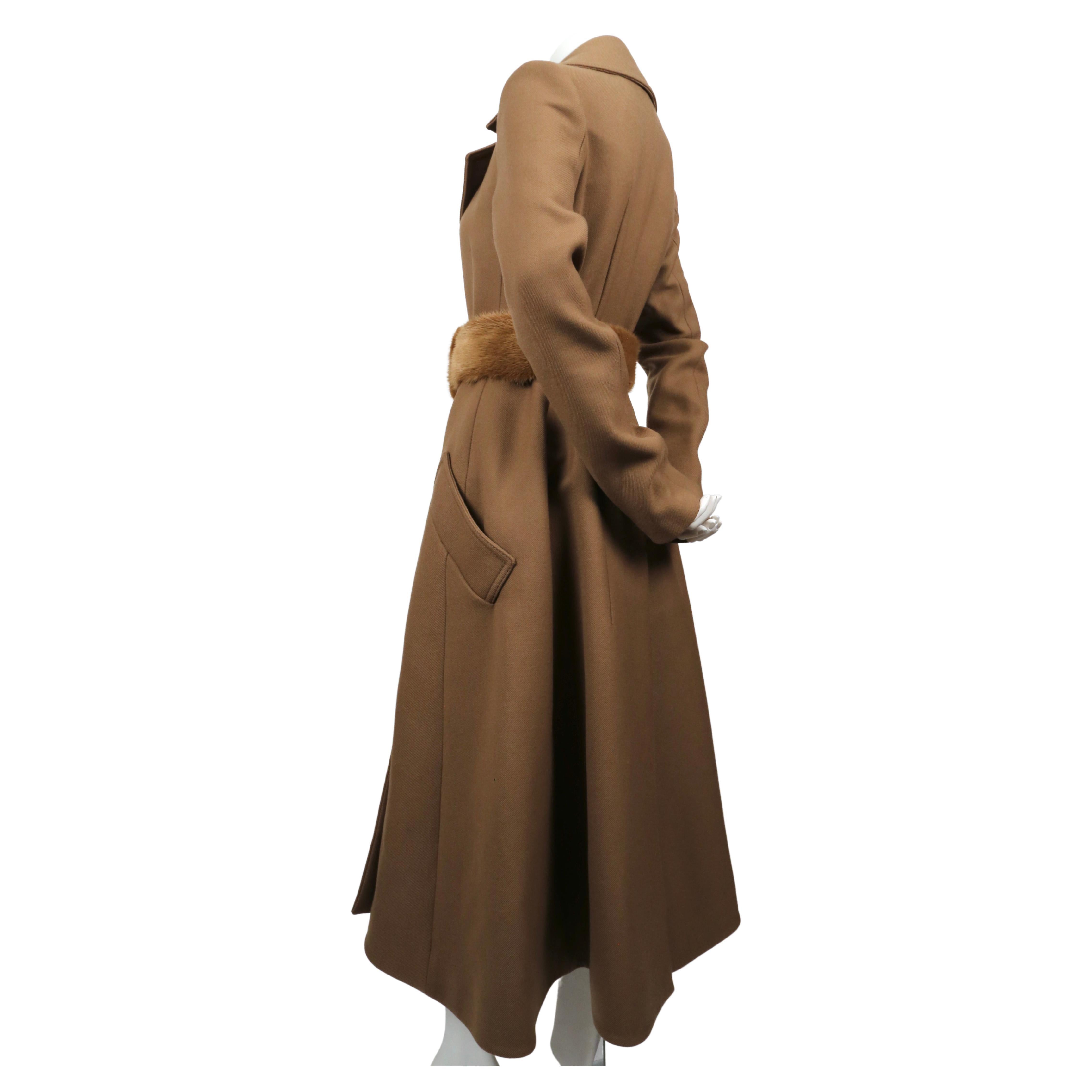 unworn 2014 CELINE fitted camel wool gabardine runway coat with mink fur belt 1