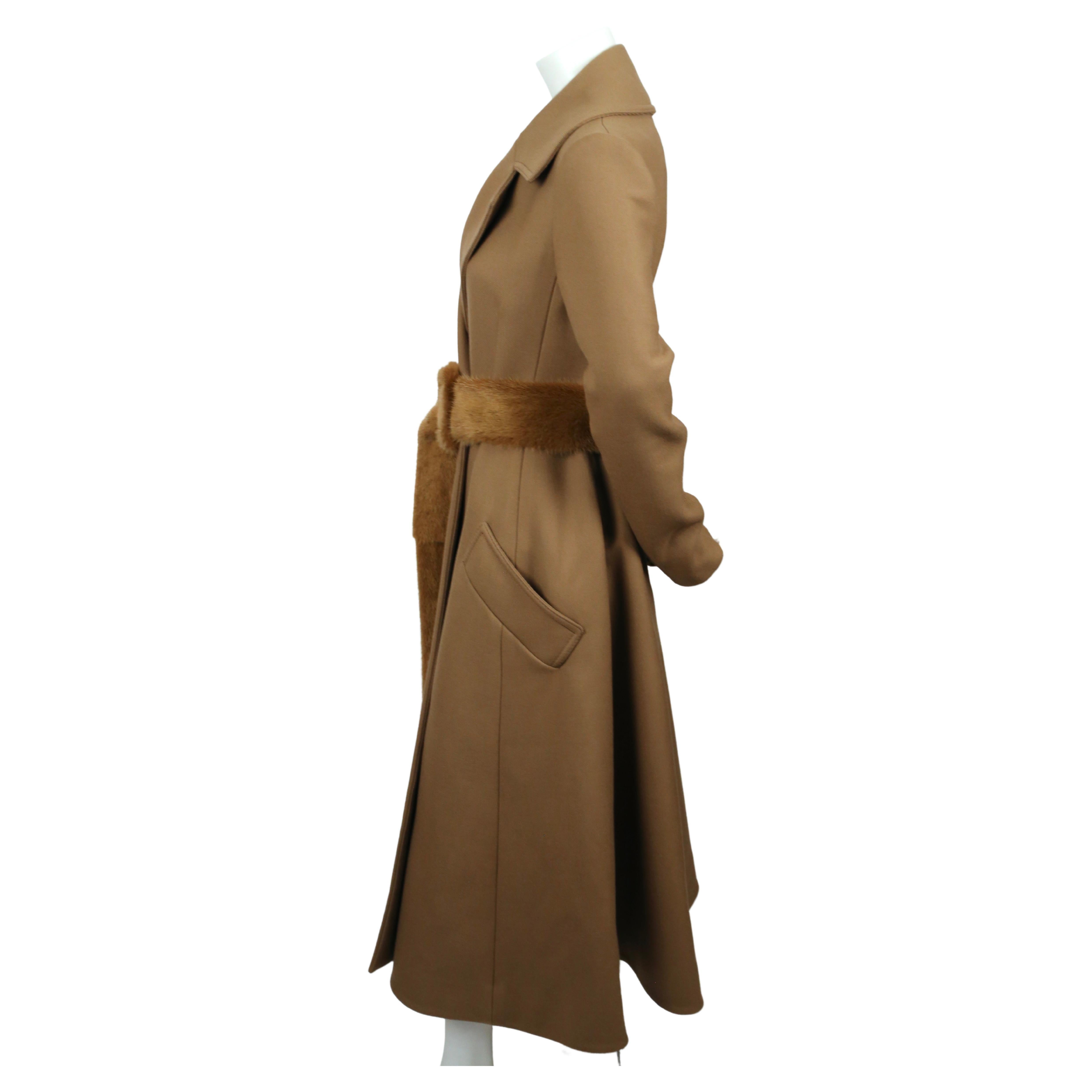 unworn 2014 CELINE fitted camel wool gabardine runway coat with mink fur belt 2