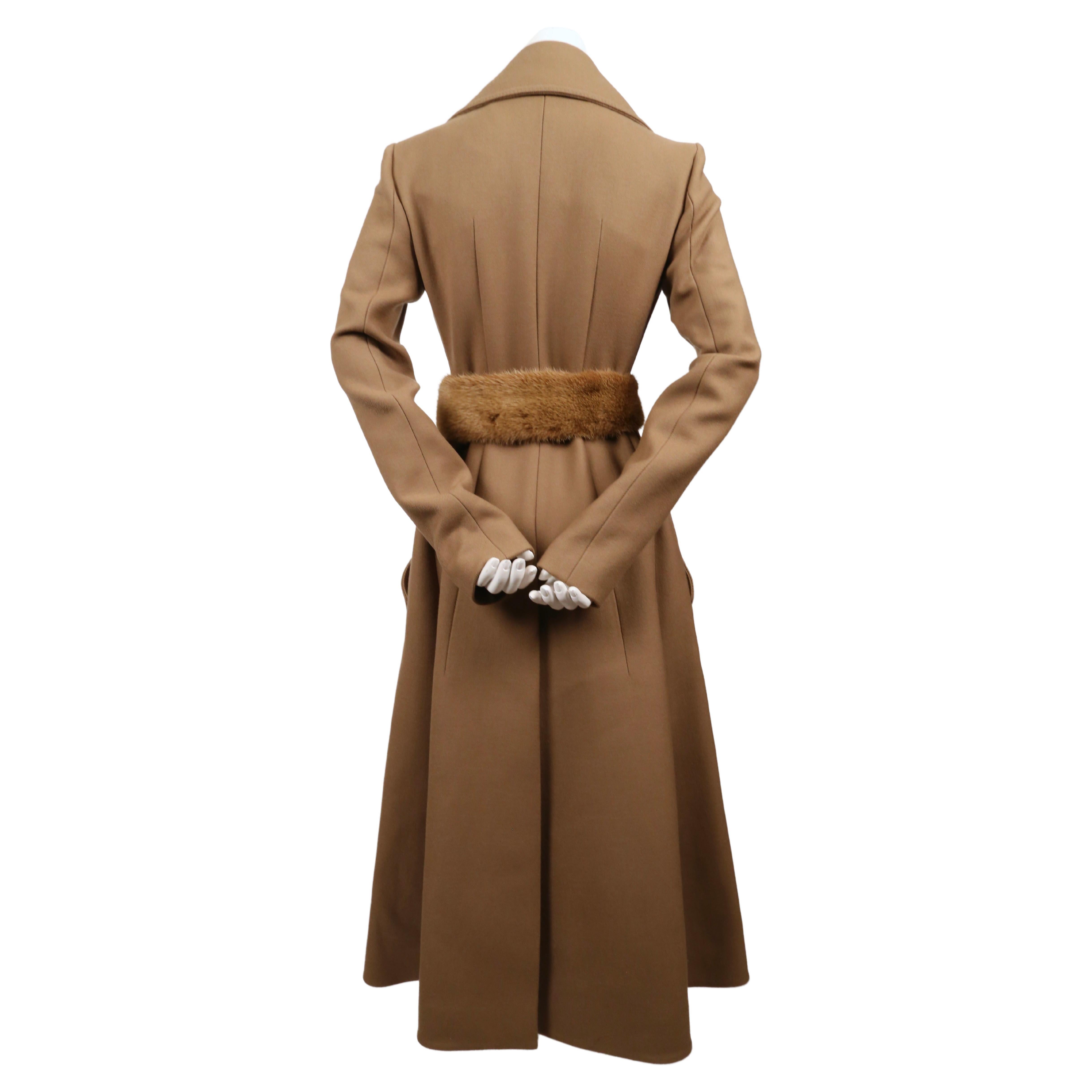 unworn 2014 CELINE fitted camel wool gabardine runway coat with mink fur belt 3