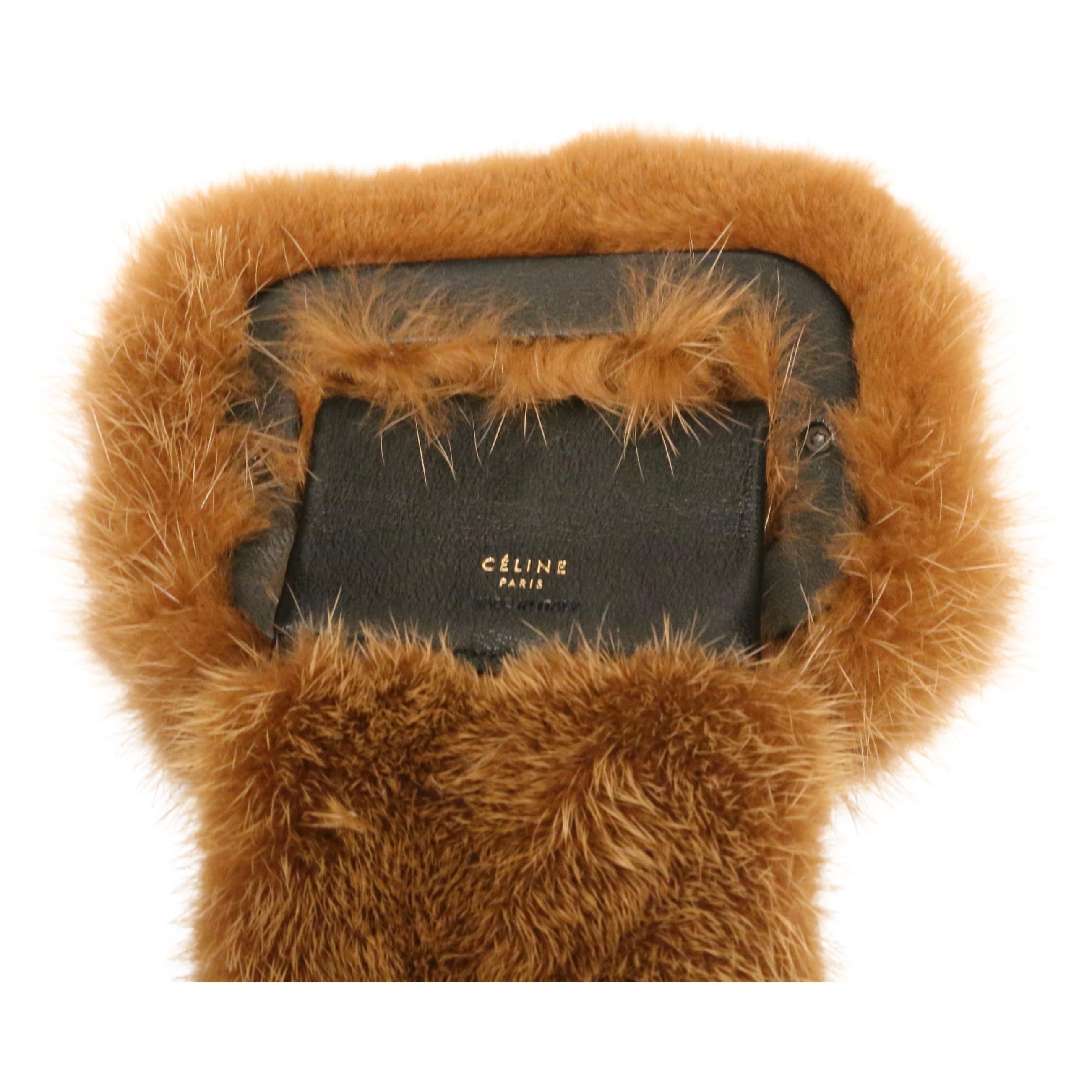 unworn 2014 CELINE fitted camel wool gabardine runway coat with mink fur belt 4