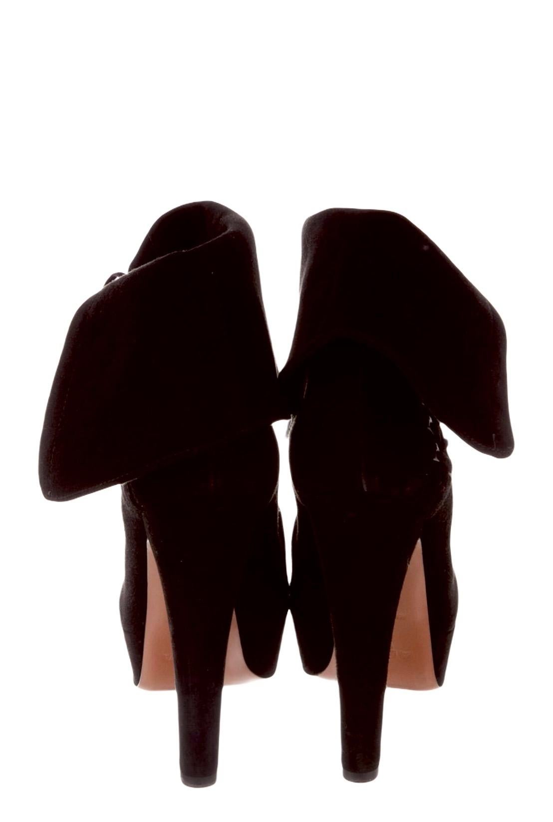 Women's UNWORN Alaia Black Suede Platform Lace Up Boots Booties High Heels 37.5 For Sale
