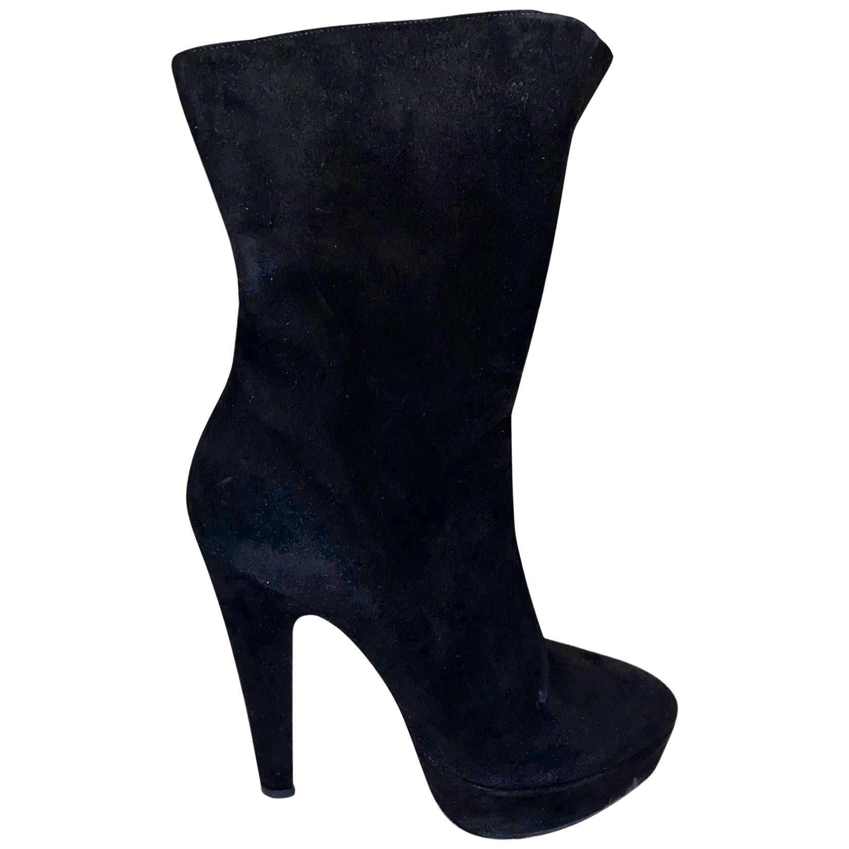 UNWORN Alaia Black Suede Platform Lace Up Boots Booties High Heels