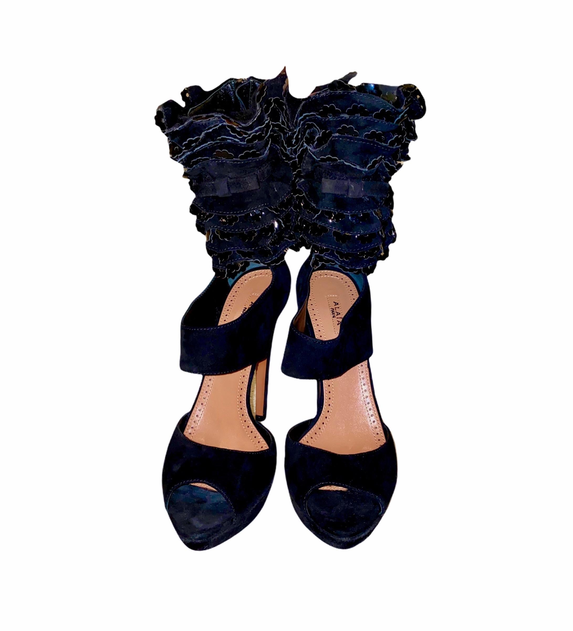 black ruffle heels