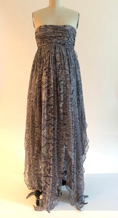 Alexander McQueen 2008 Unworn Silk Blue Paisley Strapless Dress Floaty Skirt