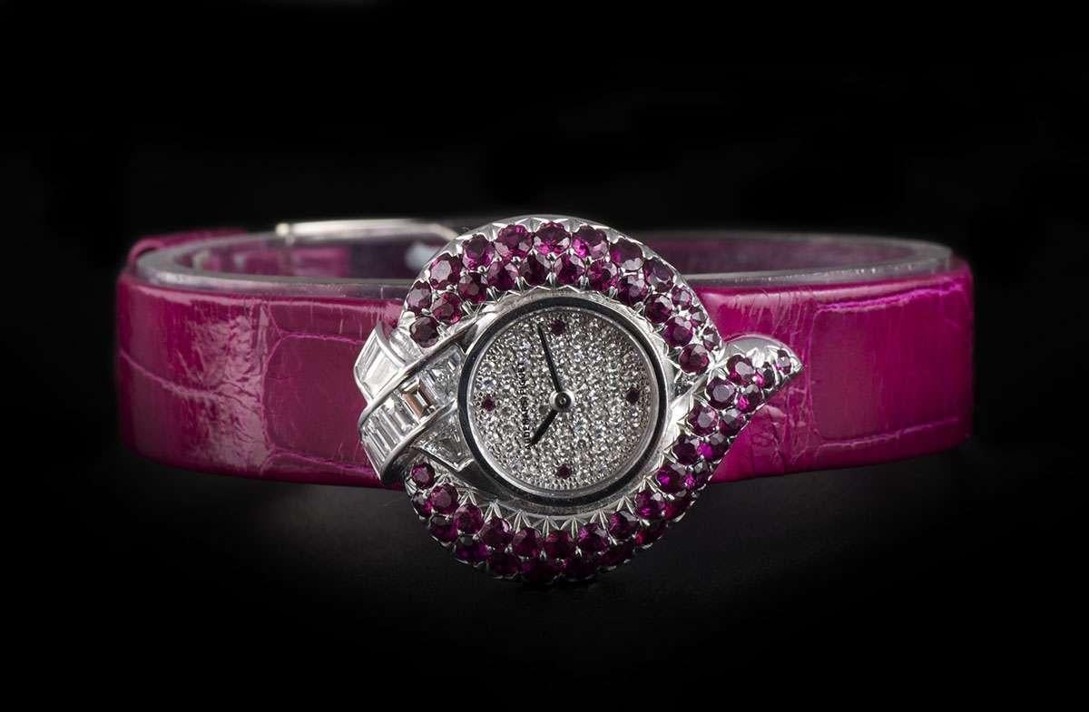 Unworn Audemars Piguet Ruby and Diamond Set Ladies Dress Wristwatch Original Box In New Condition In London, GB