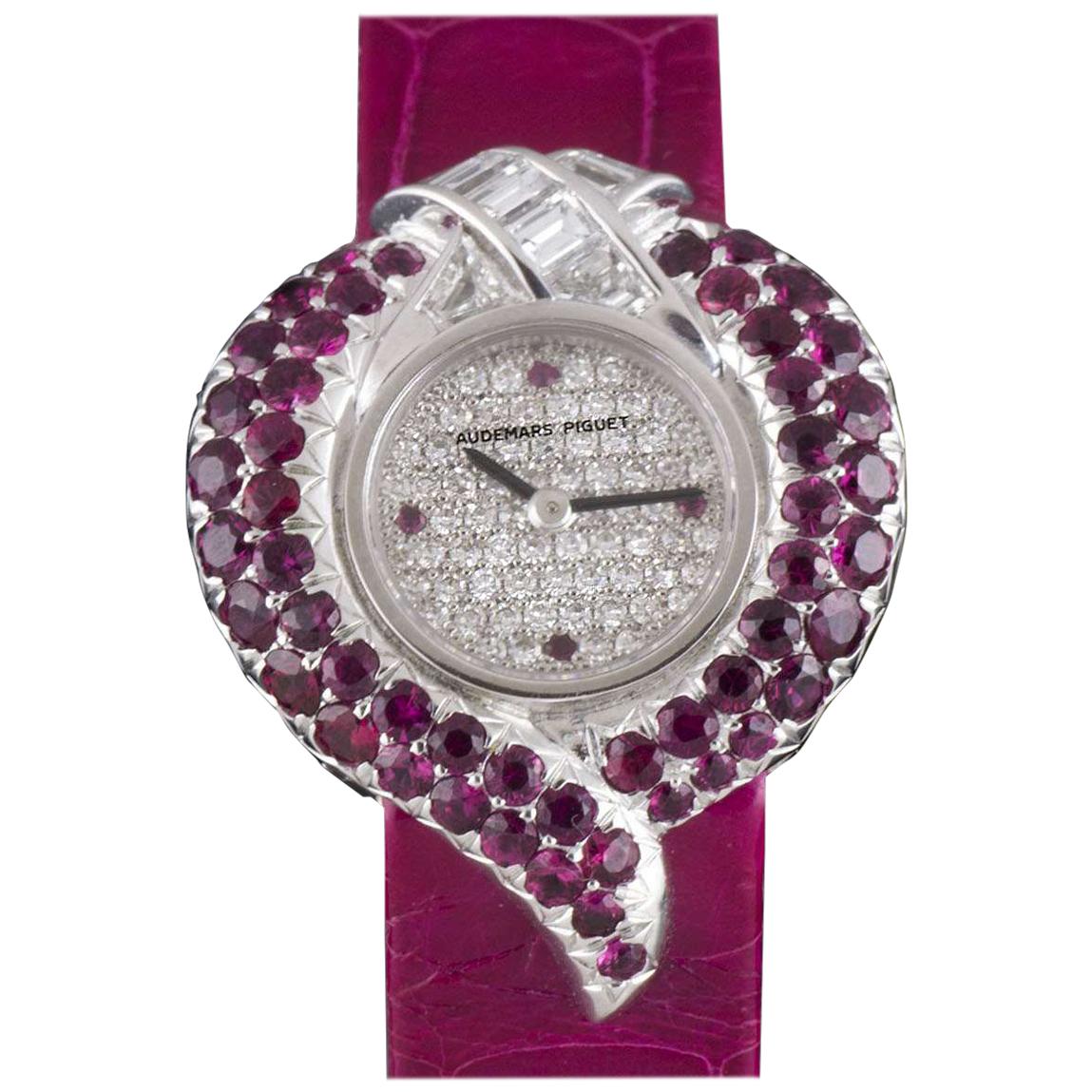 Unworn Audemars Piguet Ruby and Diamond Set Ladies Dress Wristwatch Original Box