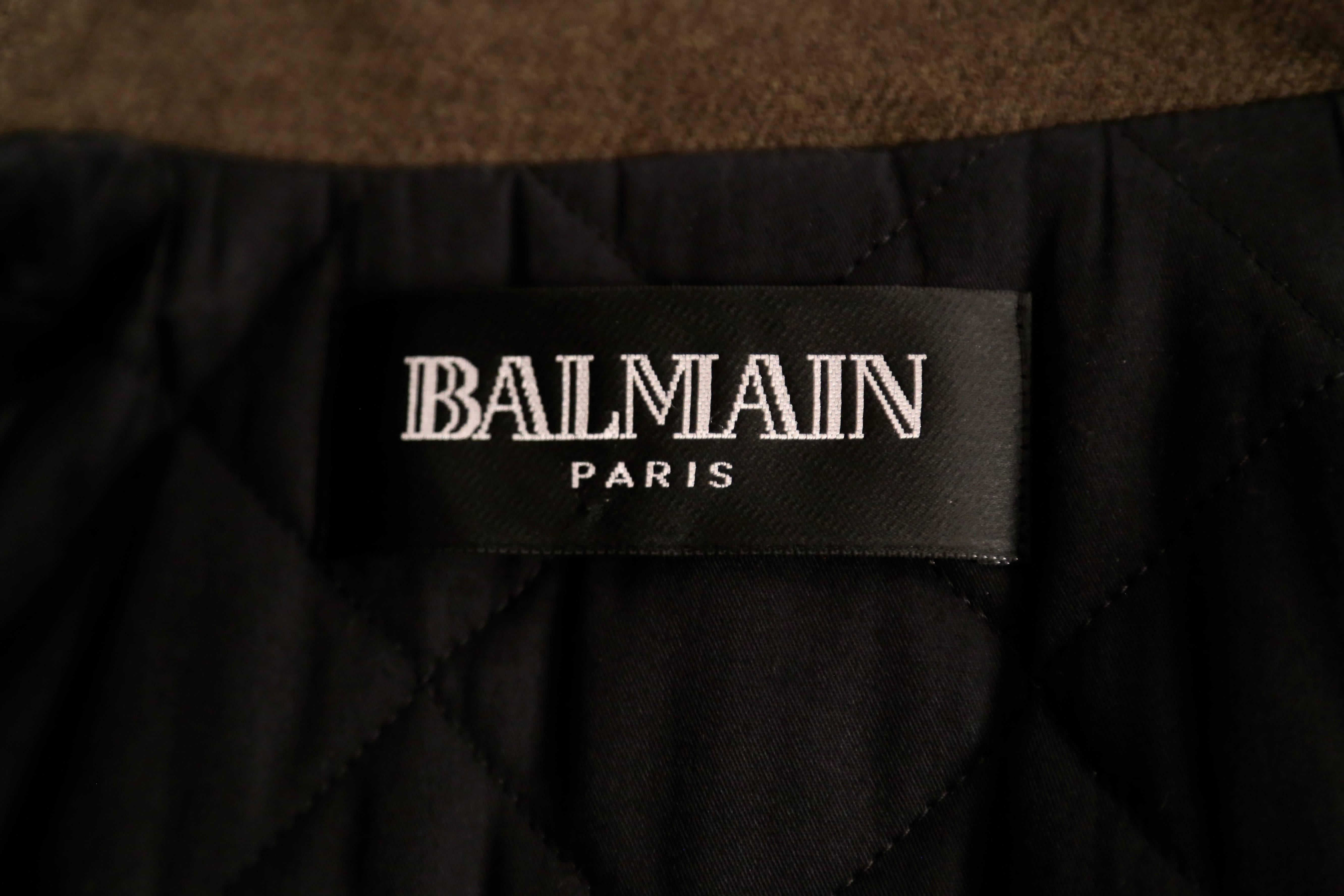 unworn BALMAIN khaki melton wool military coat For Sale 1