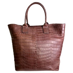 UNGEWONN Bottega Veneta Matte Brown Crocodile XL Top Handle Bag Tote Weekender