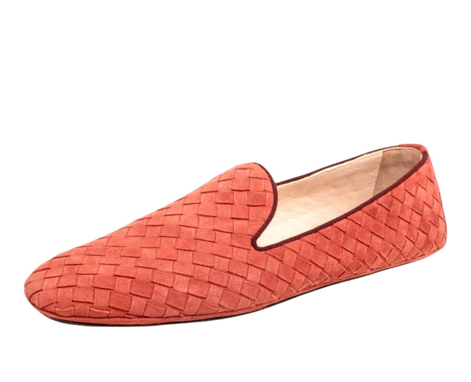 SIN VENDER Bottega Veneta Zapatillas de ante Intrecciato Mocasines Mocasines 39 Naranja en venta