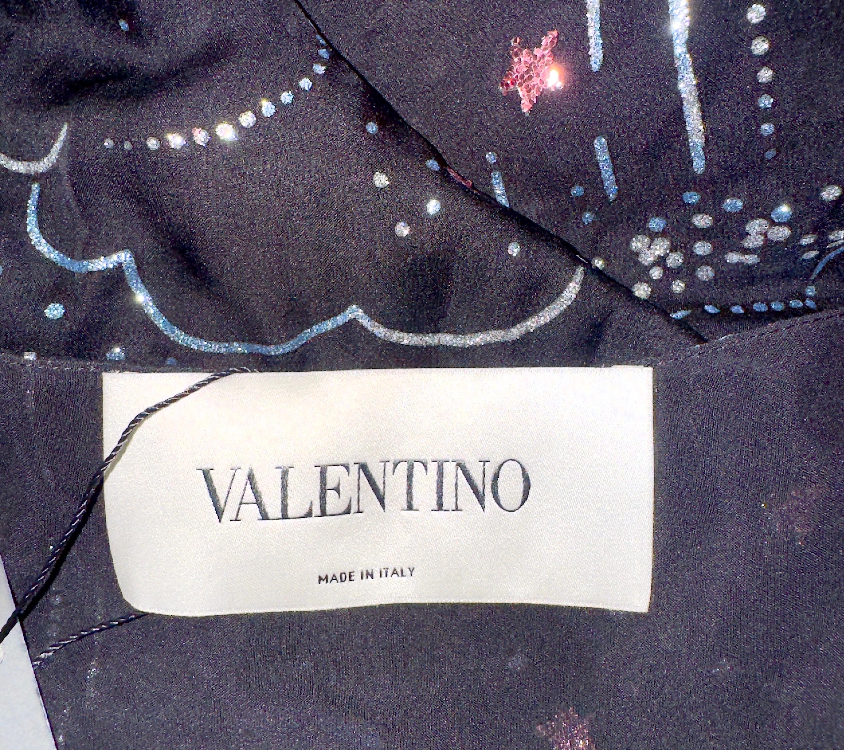 Women's UNWORN  Breathtaking VALENTINO Black Glitter-Embellished Silk Dress Gown 42 For Sale