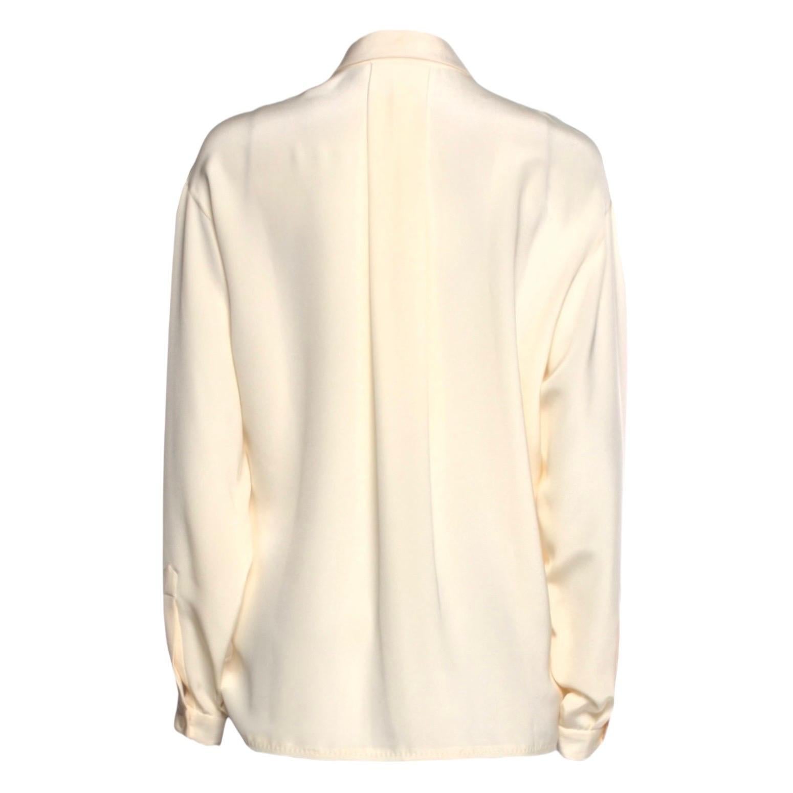 White UNWORN Brioni Cream Silk Blouse with Bow Tie 42 For Sale