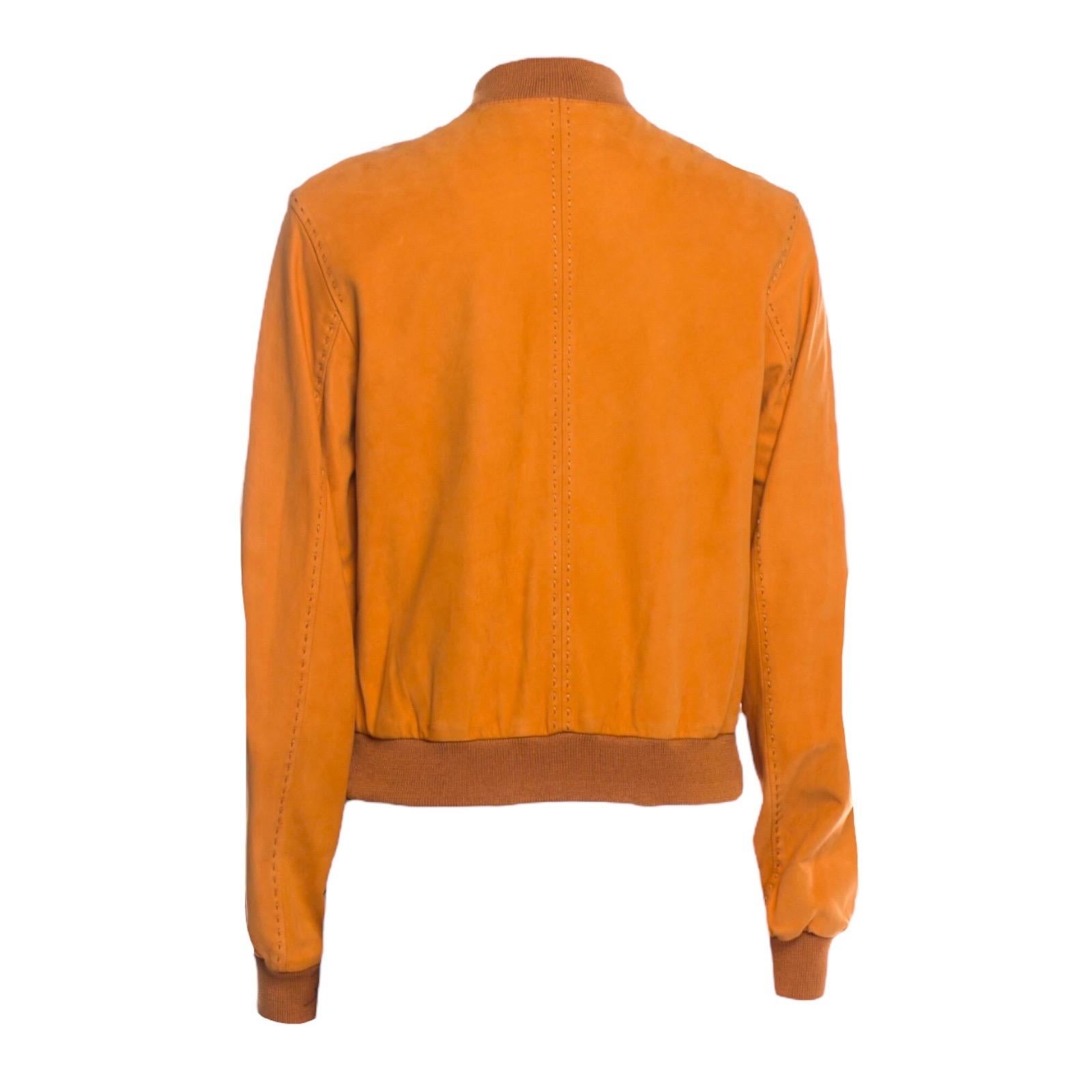 Orange UNWORN Brioni Suede Leather Bomber Jacket 42 For Sale