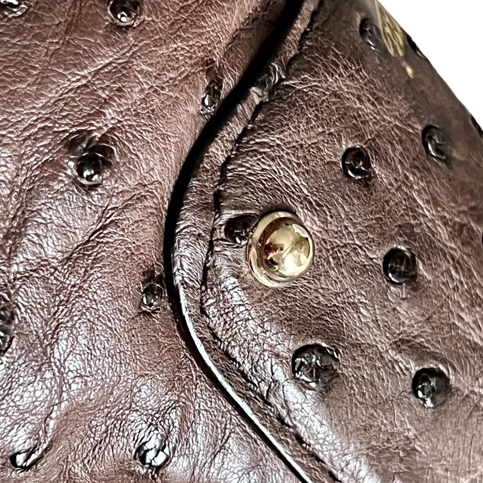 UNWORN Brown Gucci Ostrich Bamboo Detail Shoulder Bag - Full Set For Sale 1