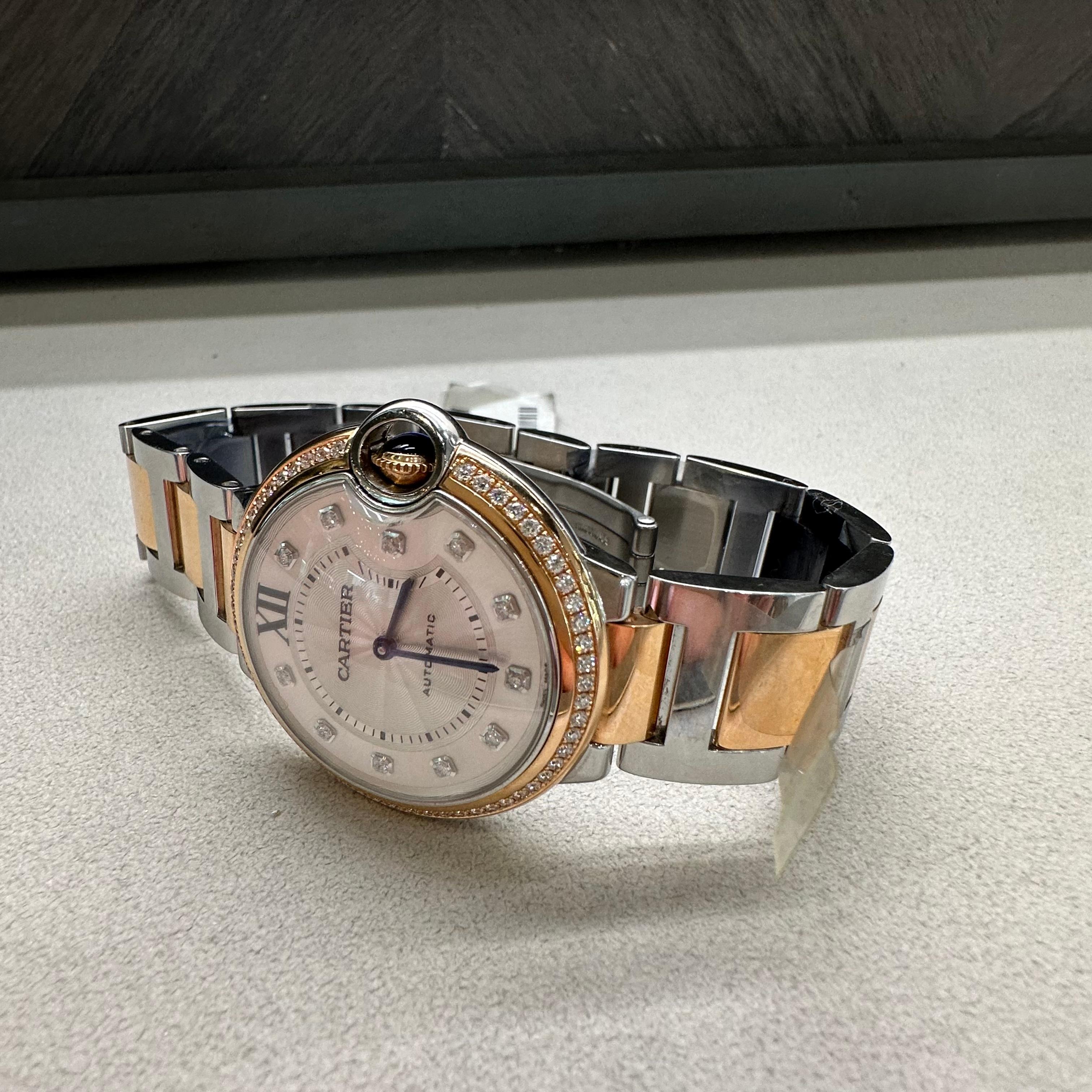 Cartier Ballon Bleu 36 mm bicolore avec lunette et cadran en diamants non portés Neuf - En vente à Miami, FL