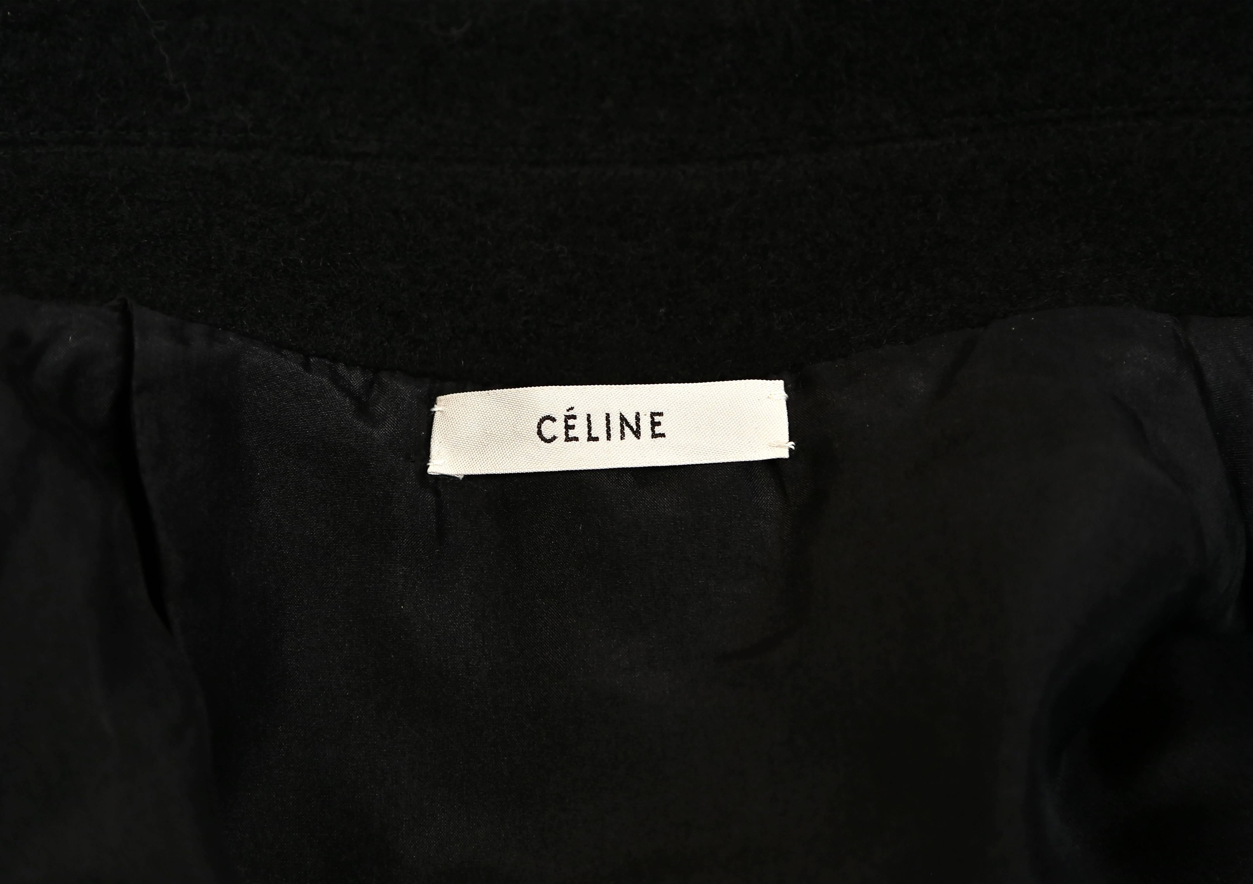 Black unworn CELINE black wool runway coat with asymmetrical buttons - fall 2014