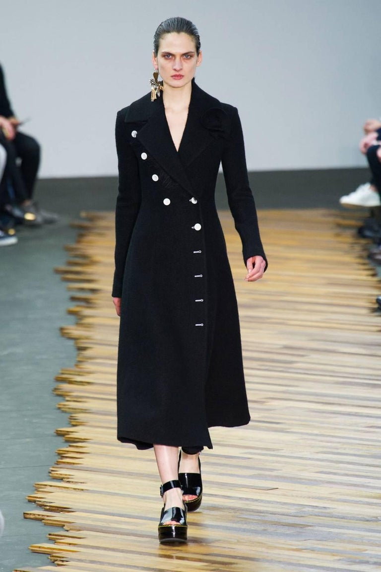 unworn CELINE black wool runway coat with asymmetrical buttons fall 2014