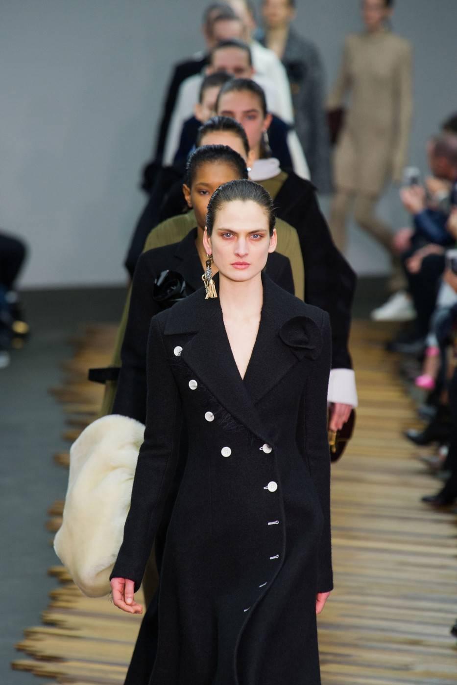 Women's unworn CELINE black wool runway coat with asymmetrical buttons - fall 2014
