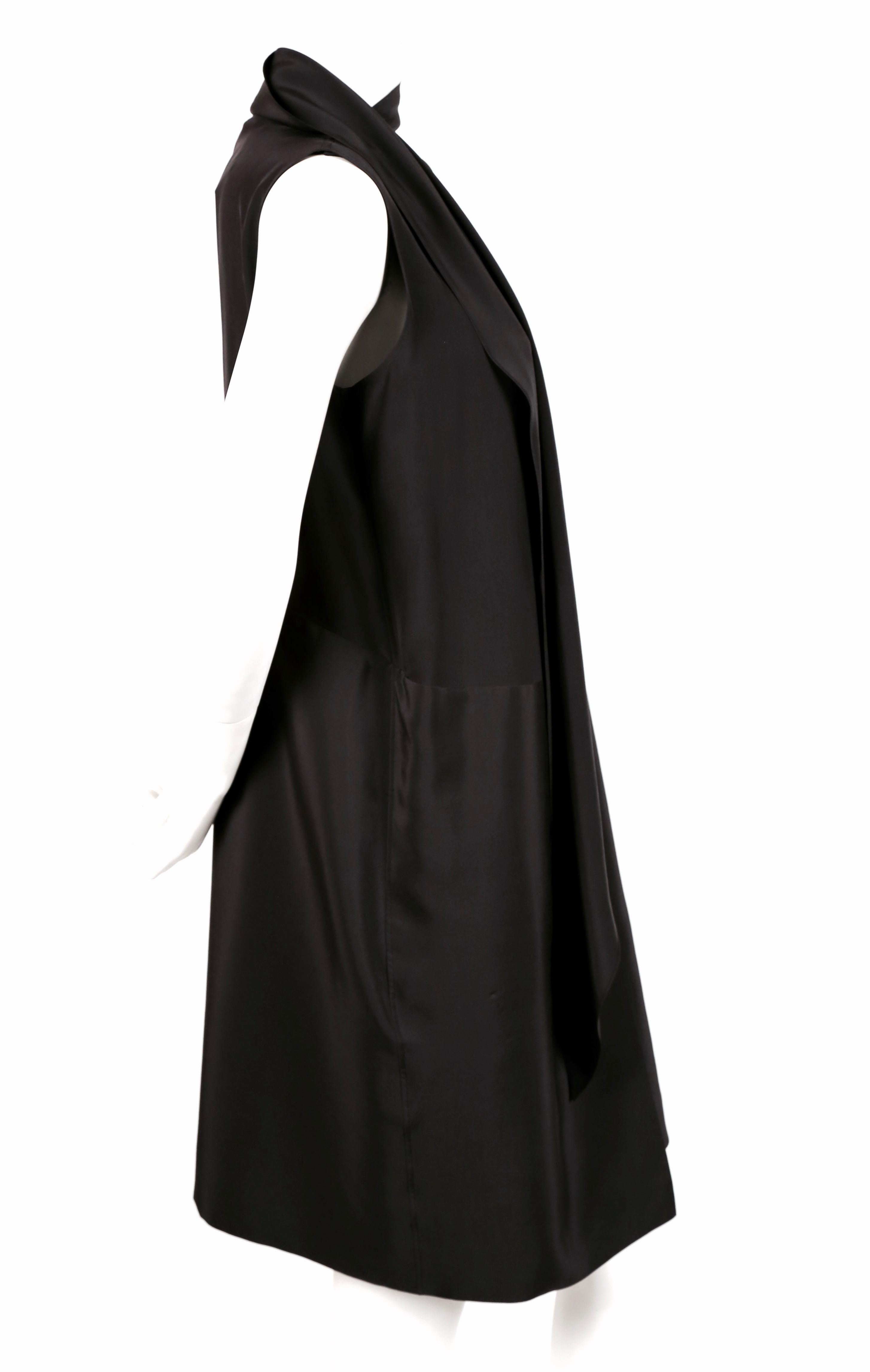 Black unworn CELINE by Phoebe Philo navy blue silk dress with draped scarf neckline
