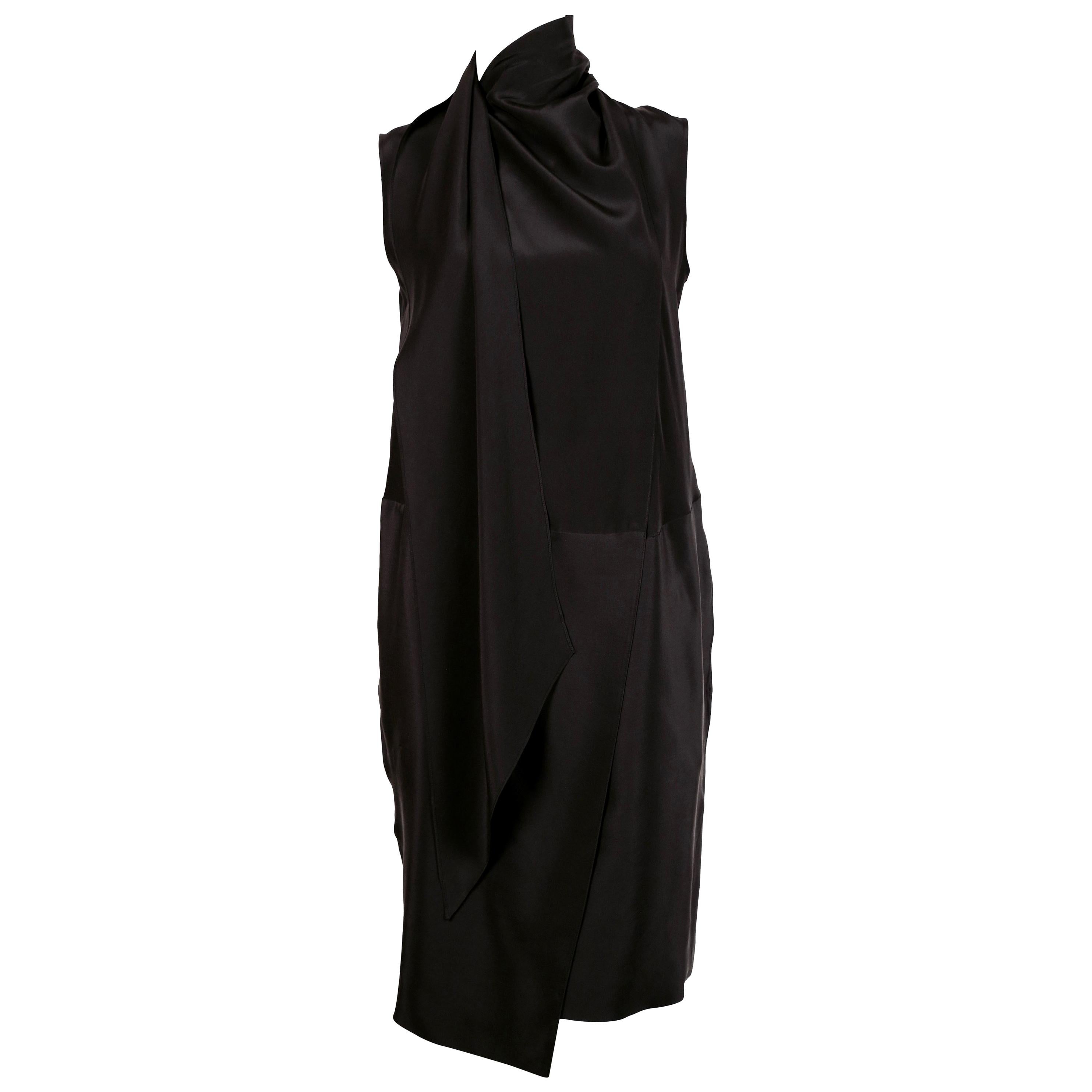 unworn CELINE by Phoebe Philo navy blue silk dress with draped scarf neckline