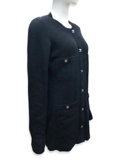 Unworn Chanel Black Cashmere Long Cardigan Sweater in Silver CC Turn-Lock