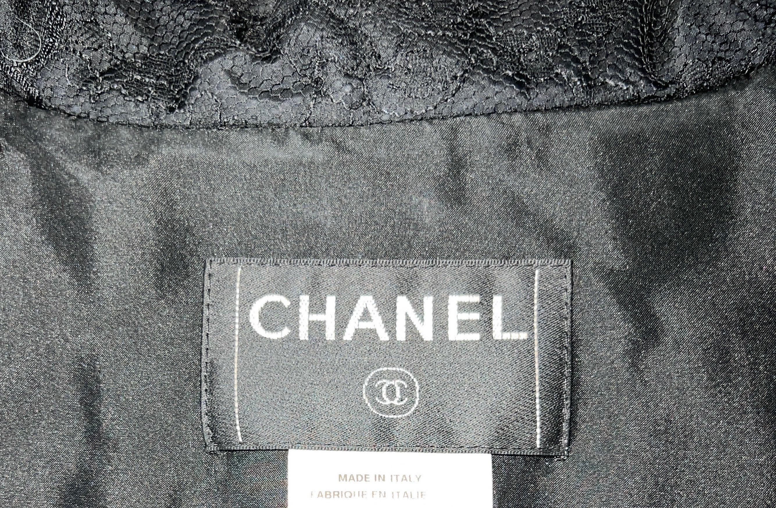 UNWORN Chanel Black Lace & Silk Evening Jacket Blazer with Drawstring Detail 38 For Sale 7