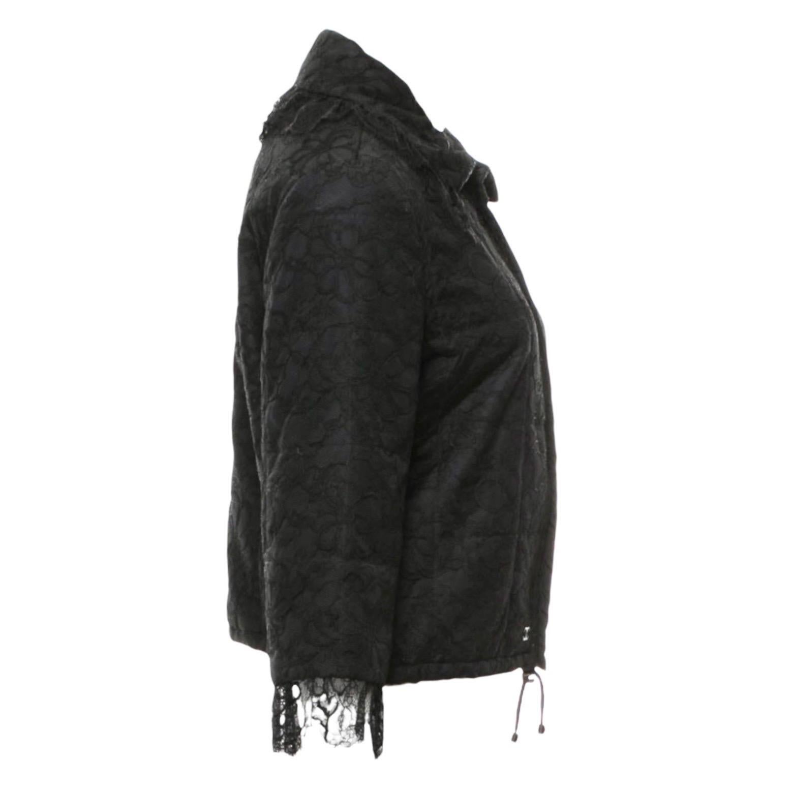Women's UNWORN Chanel Black Lace & Silk Evening Jacket Blazer with Drawstring Detail 38 For Sale