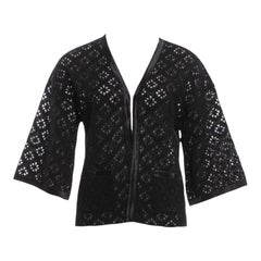 UNWORN Chanel Black Silk Crochet Knit Jacket Cardigan CC Logo Buttons