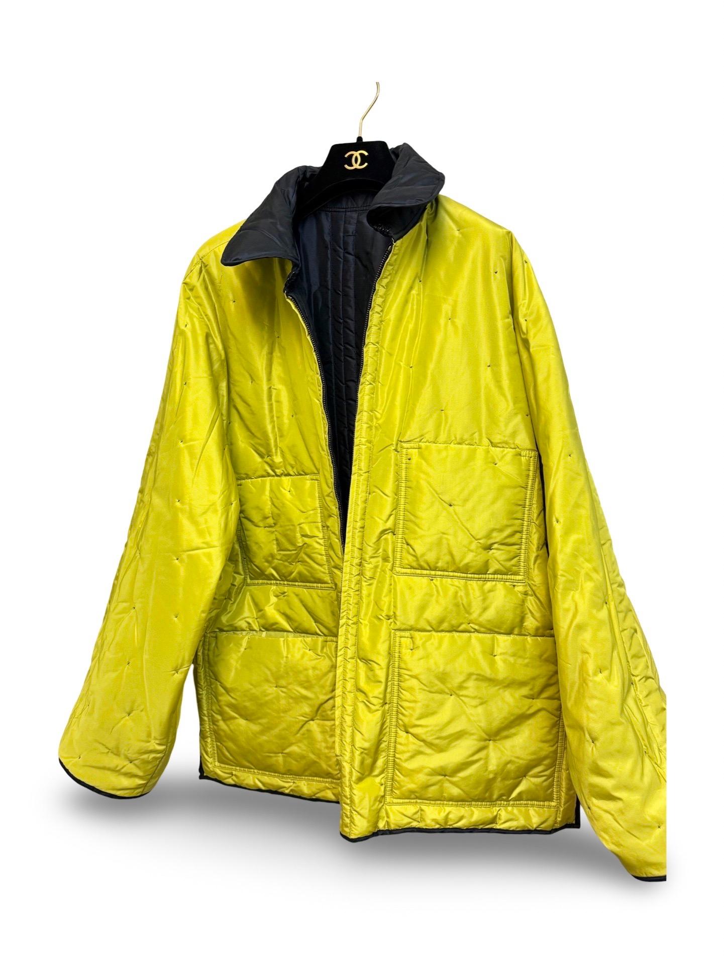 Gray Unworn Chanel blue and yellow silk reversible double sided jacket For Sale