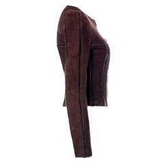 UNWORN Chanel Brown Lambskin Suede Fur Shearling Outwear Jacket 34