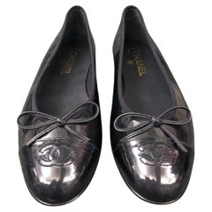 Unworn Chanel CC Ballerina Flats in Navy Patent Leather  