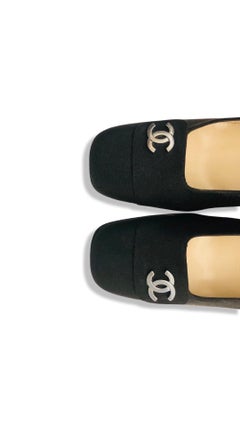 Chanel CC Black Silk Square Toes Heels
