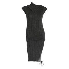 Chanel SIN VENDER Falda Gris Carbón Mezcla de Cachemira Top Conjunto Conjunto como Vestido 38