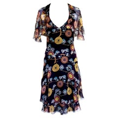 UNWORN Chanel Chinoiserie Silk Chiffon CC Logo Print Dress 36