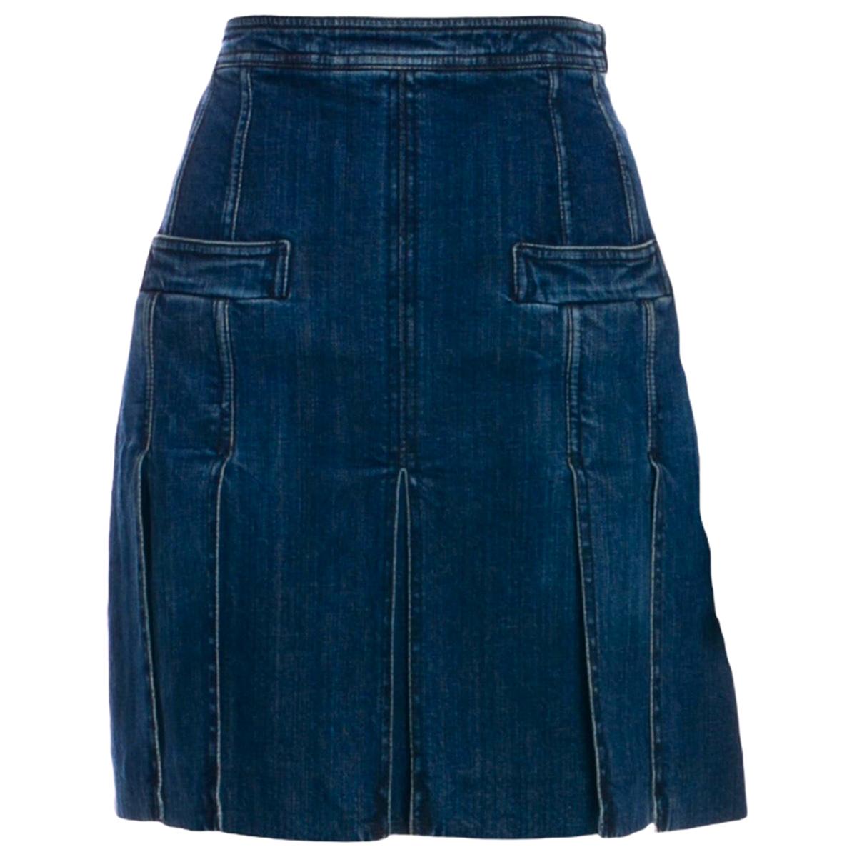 UNWORN Chanel Denim Jeans Pleated Skirt 40 For Sale