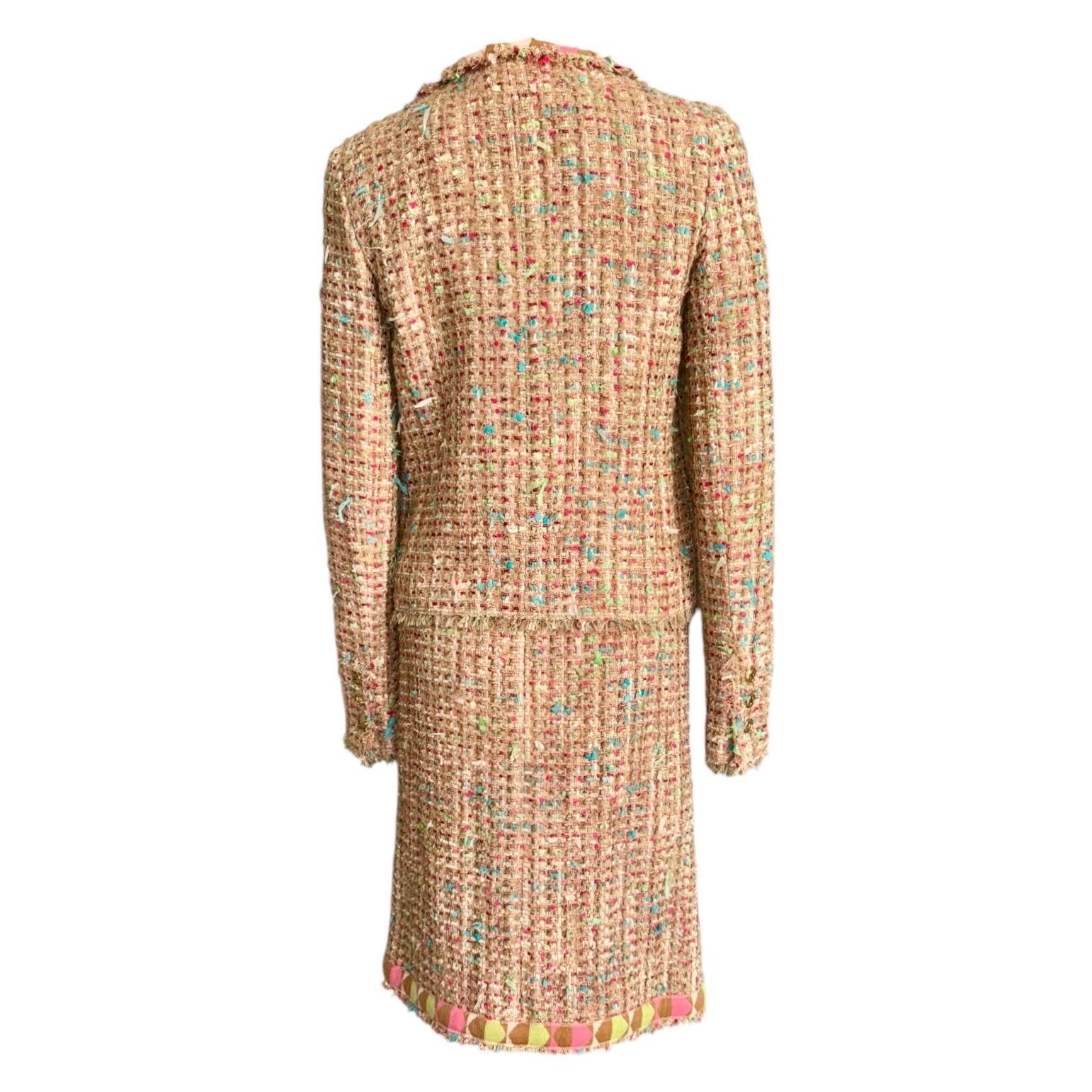 Beautiful CHANEL fantasy tweed jacket with matching skirt 
CHANEL at it's best - this suit is almost like Couture!
A CHANEL signature item that will last you for many years
Both pieces can be combined as suit or worn single - always