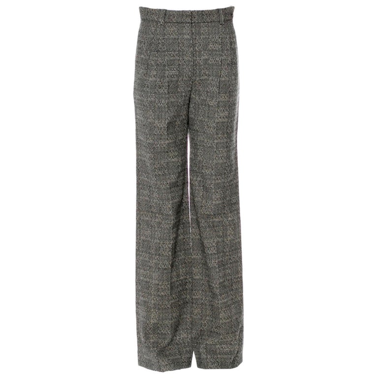 UNWORN Chanel Grey Melange Pattern High Rise Tweed Wide Leg Pants Trousers  38 For Sale at 1stDibs
