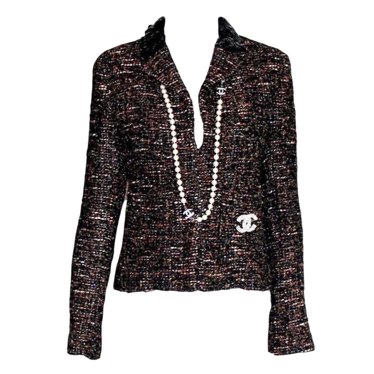UNWORN Chanel Metallic Fantasy Tweed Jacke Blazer mit Paillettenbesatz mit Paillettenbesatz 44 im Zustand „Hervorragend“ im Angebot in Switzerland, CH