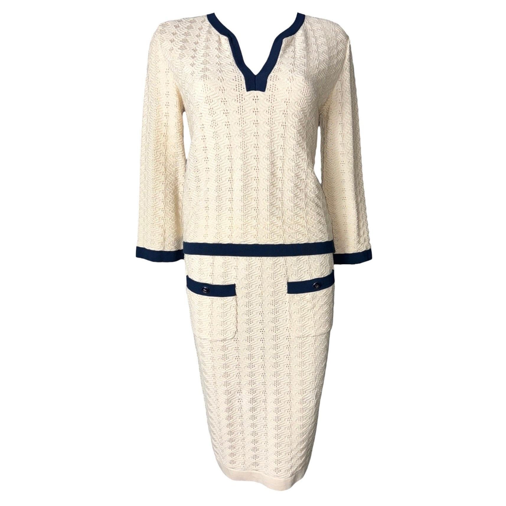 UNWORN Chanel Monochrome CC Logo Button Skirt Top Set Ensemble as Dress 38