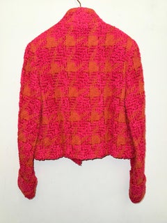 Unworn Chanel red and orange houndstooth pattern tweed jacket