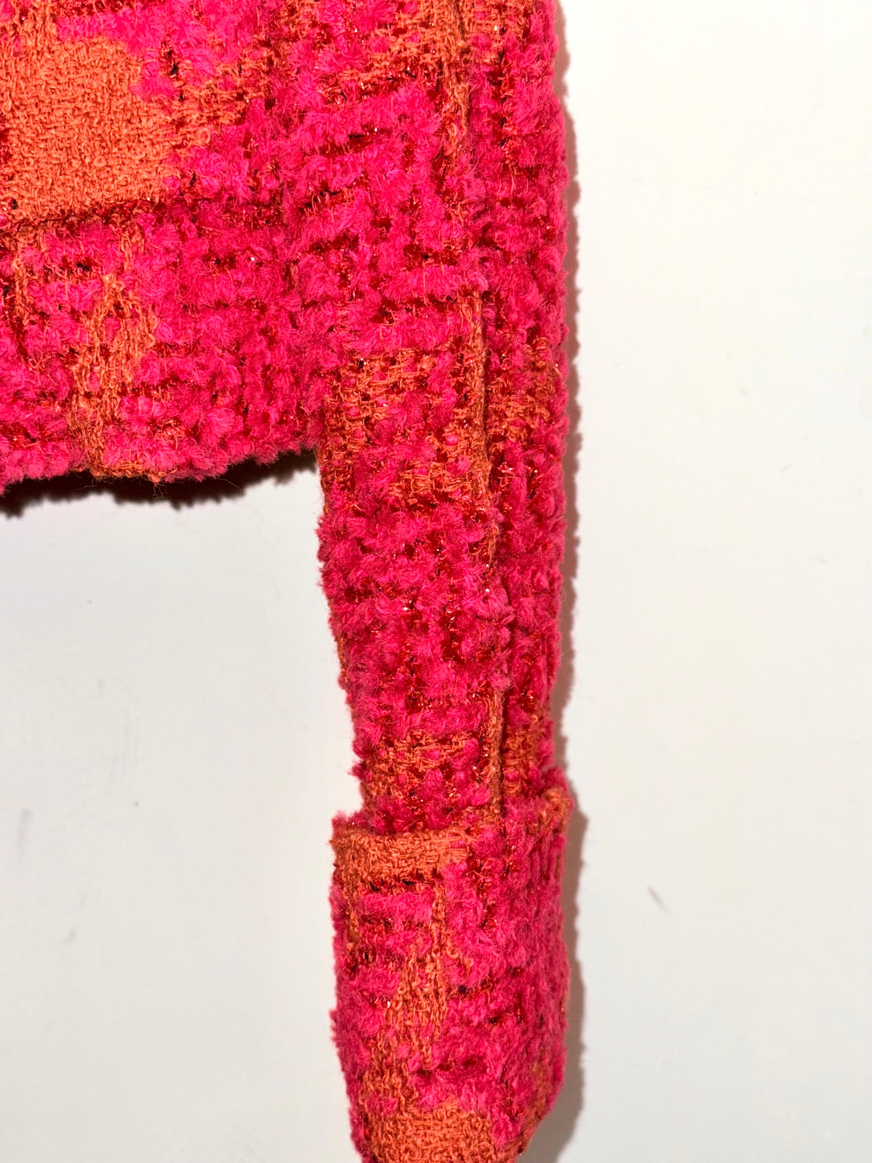 Chaqueta de tweed roja y naranja de pata de gallo de Chanel sin estrenar Rojo en venta
