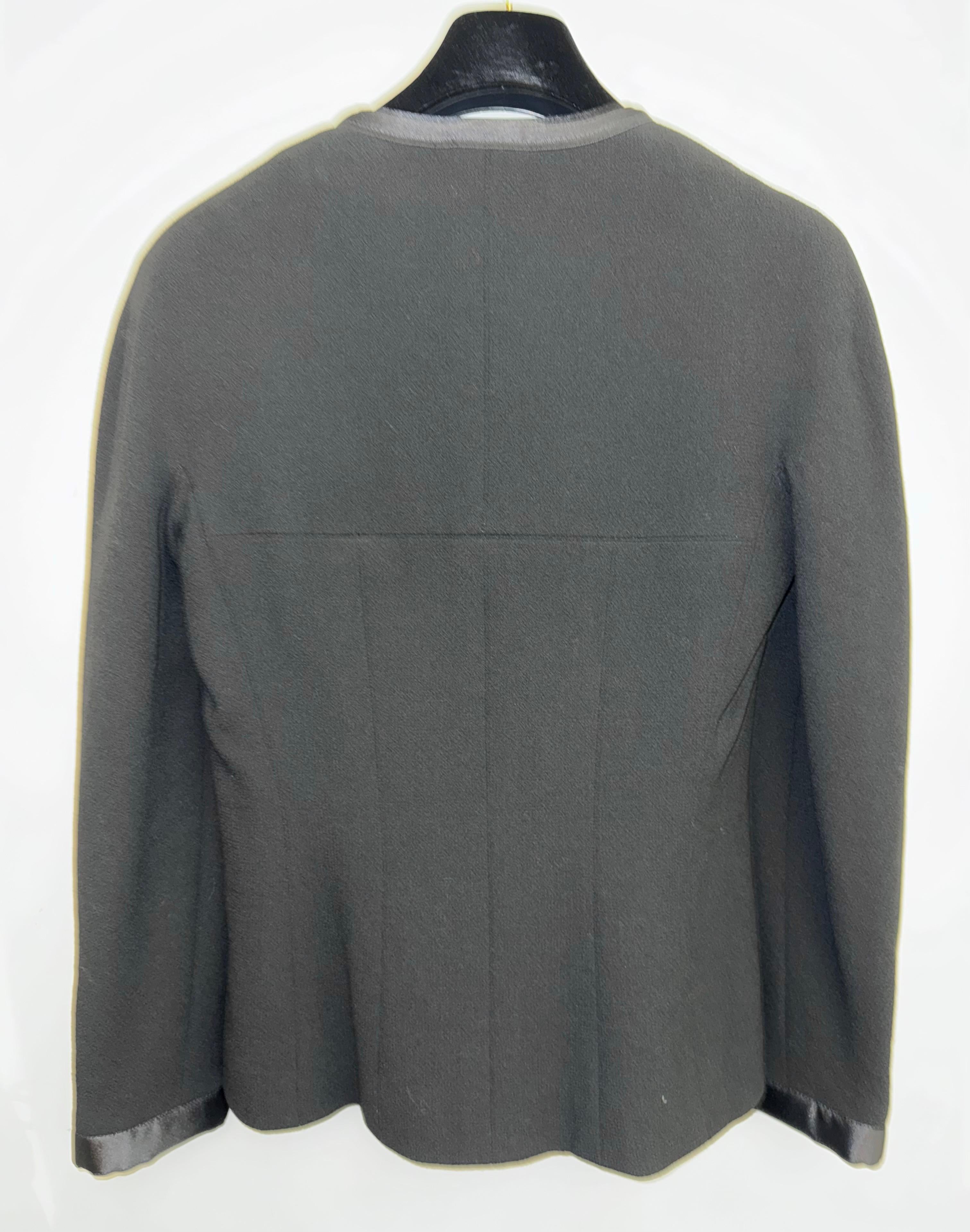 Black Unworn Chanel satin mandarin collar black wool jacket For Sale