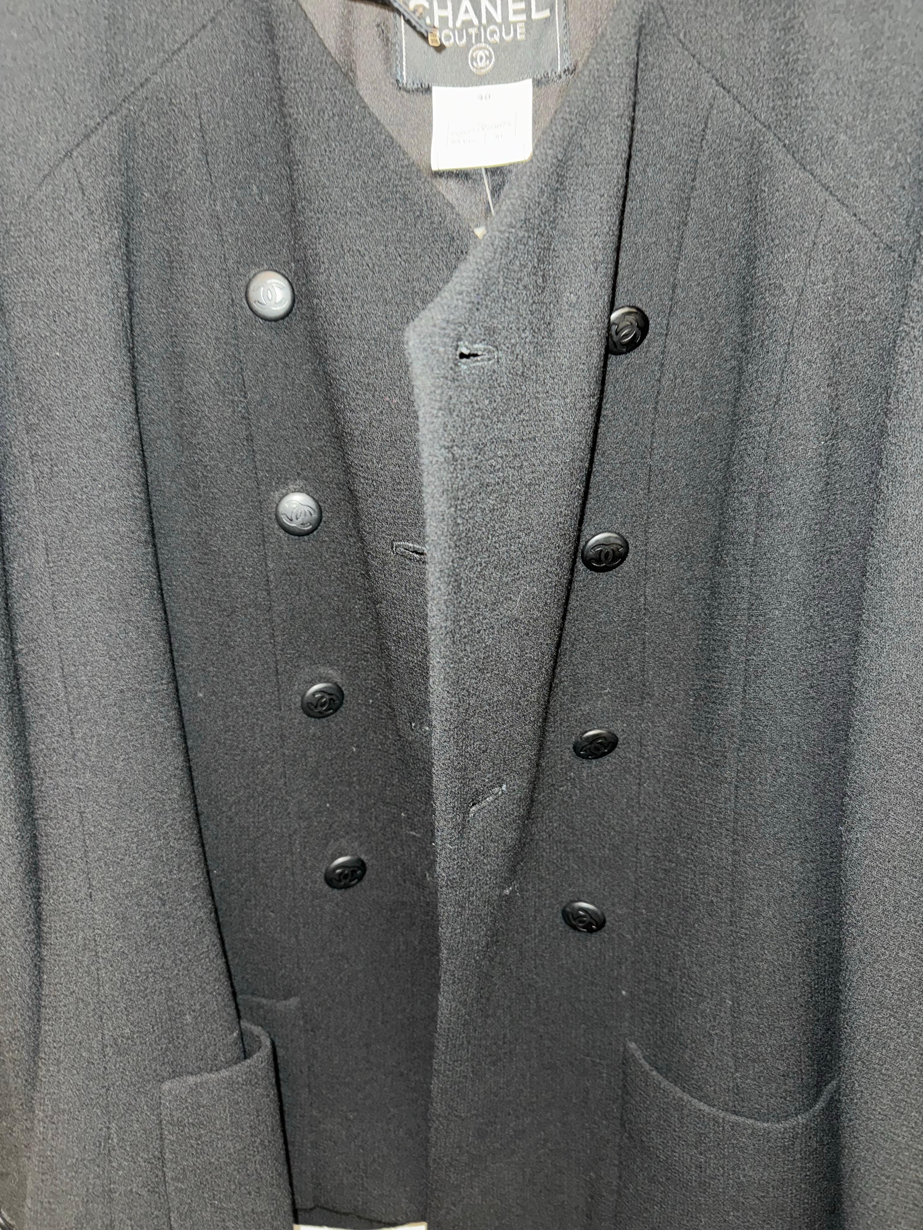 Unworn Chanel satin mandarin collar black wool jacket For Sale 3
