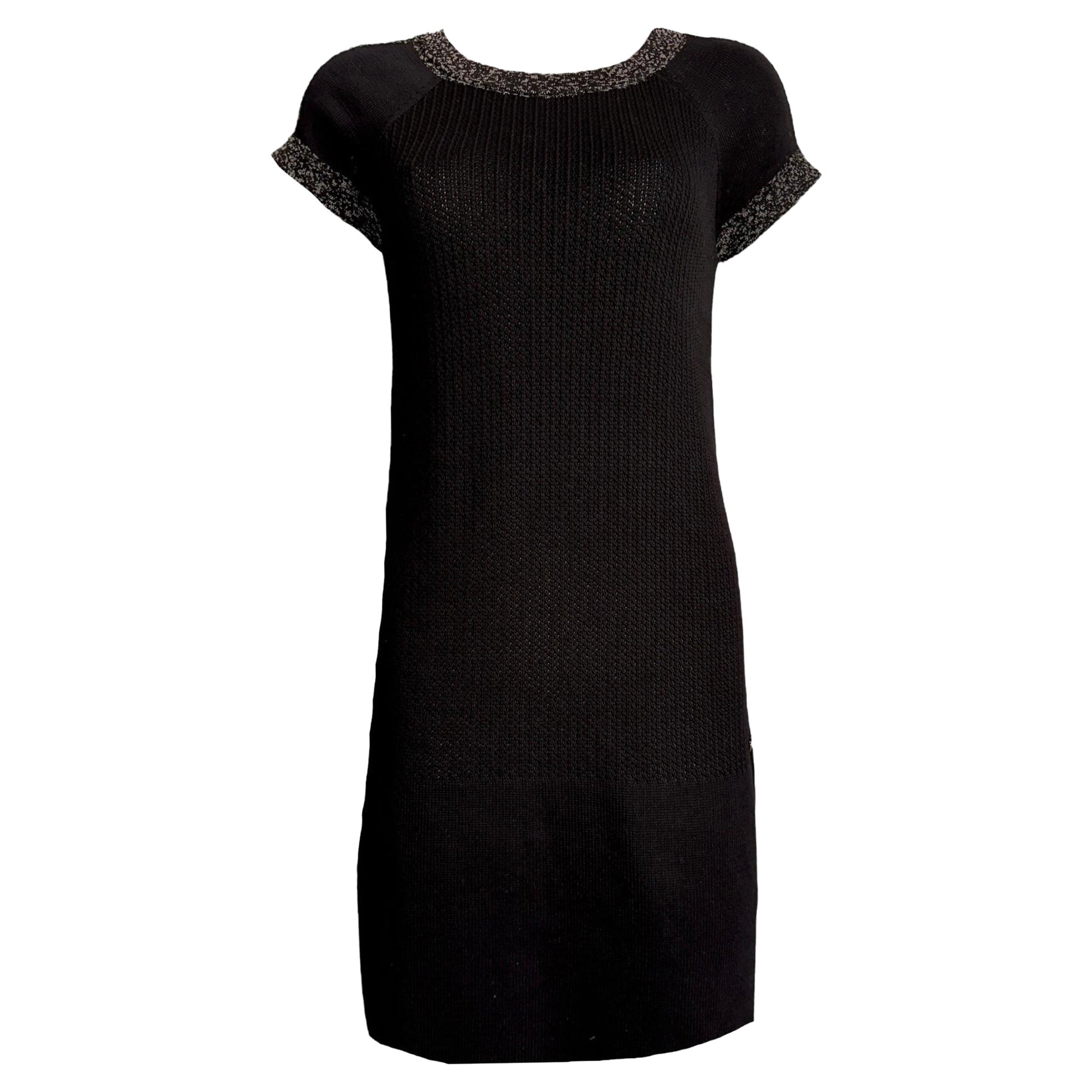 UNWORN Chanel Signature Crochet Knit Dress Silk Mesh Trimmings 36