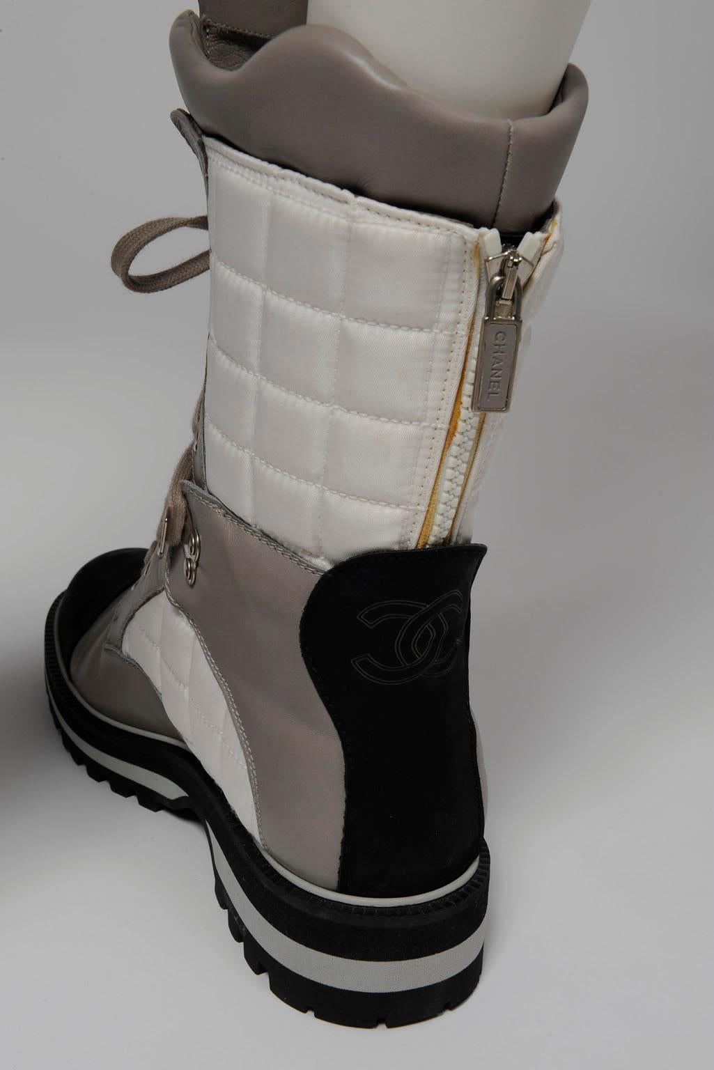 Unworn Chanel Runway Leather & Nylon Logo Ankle Boots, Fall-Winter 2000 5