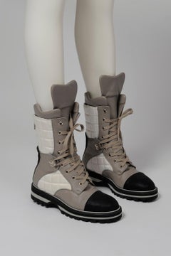 Unworn Chanel Runway Leather & Nylon Logo Ankle Boots, Fall-Winter 2000