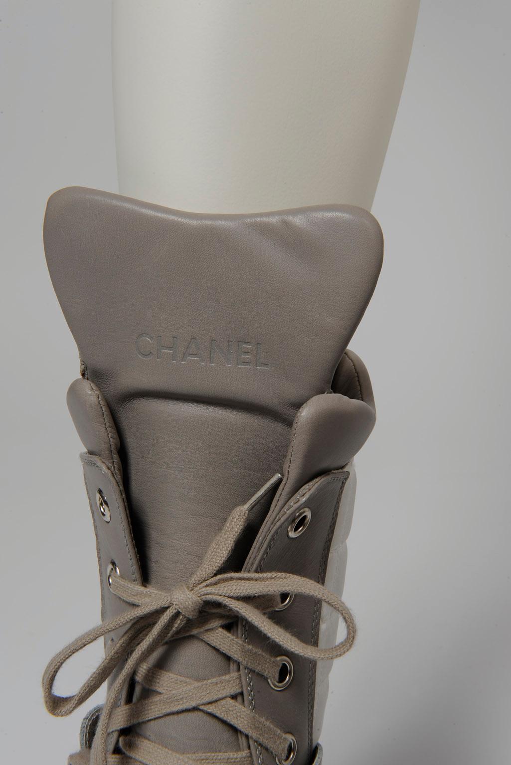 Unworn Chanel Runway Leather & Nylon Logo Ankle Boots, Fall-Winter 2000 In Excellent Condition In Geneva, CH