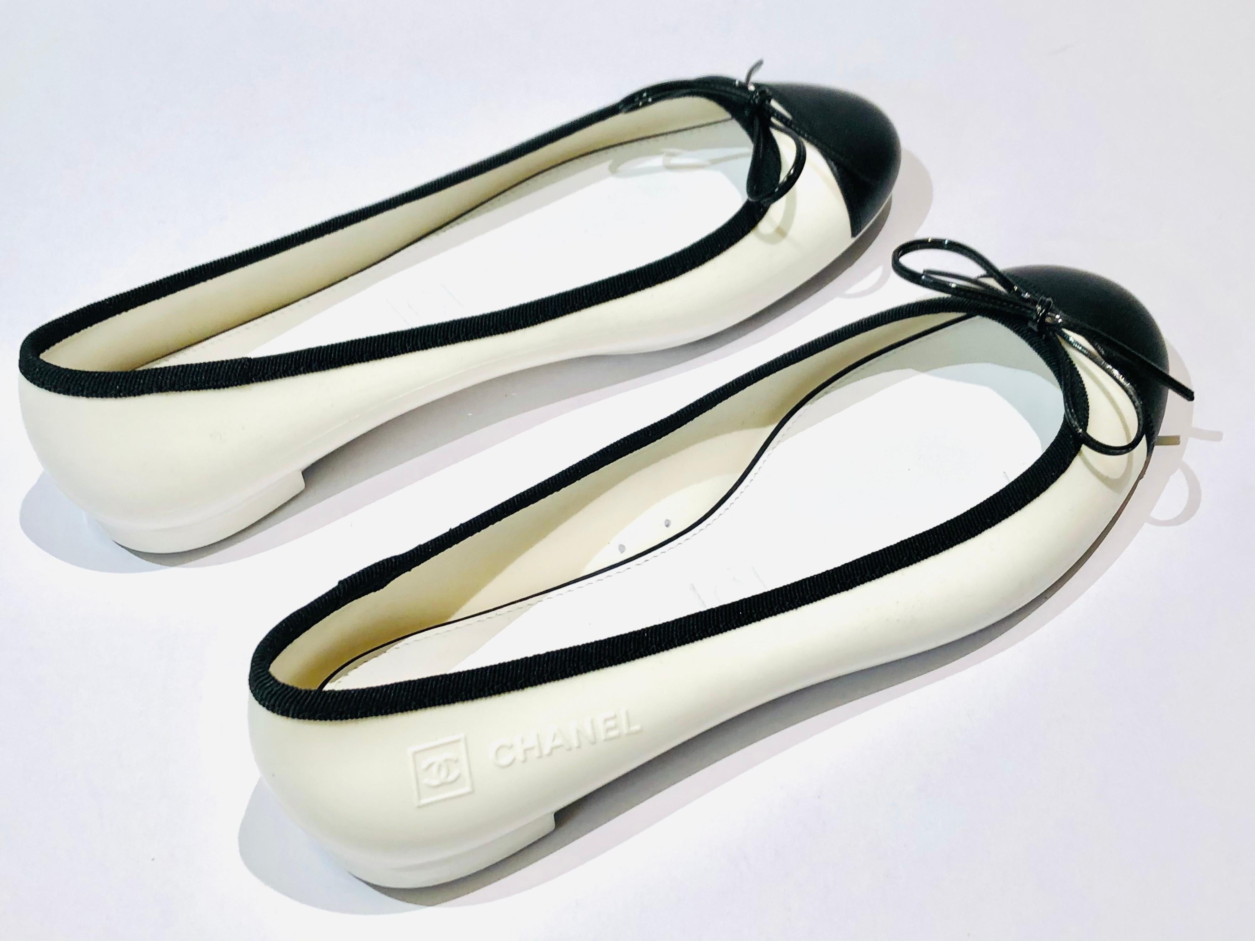 Unworn Chanel white and black flats at 1stDibs | chanel flats, chanel